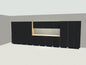 20 ft full wall garage cabinet system in black with maple workbench and LED lighting
