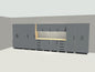 20 ft full wall garage cabinet system in gray with maple workbench, lockers and LED lighting